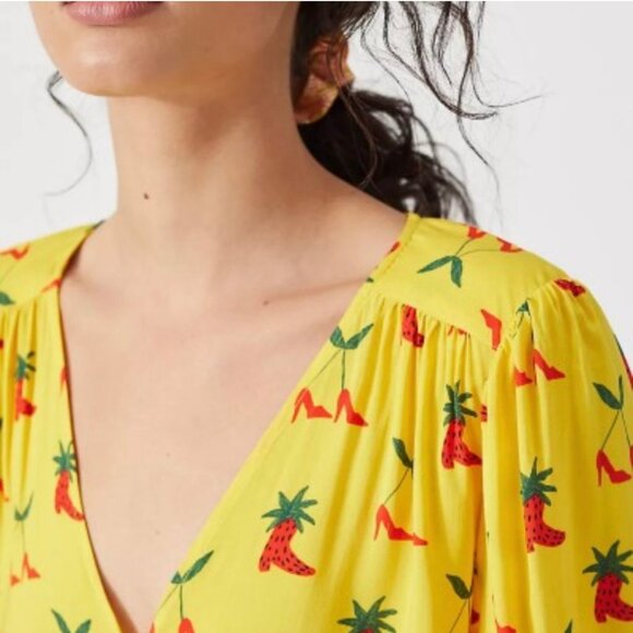 KENDRA DANDY for Anthropologie LS Blousy Top tie waist Strawberry Boots Sz 10 - Picture 9 of 11